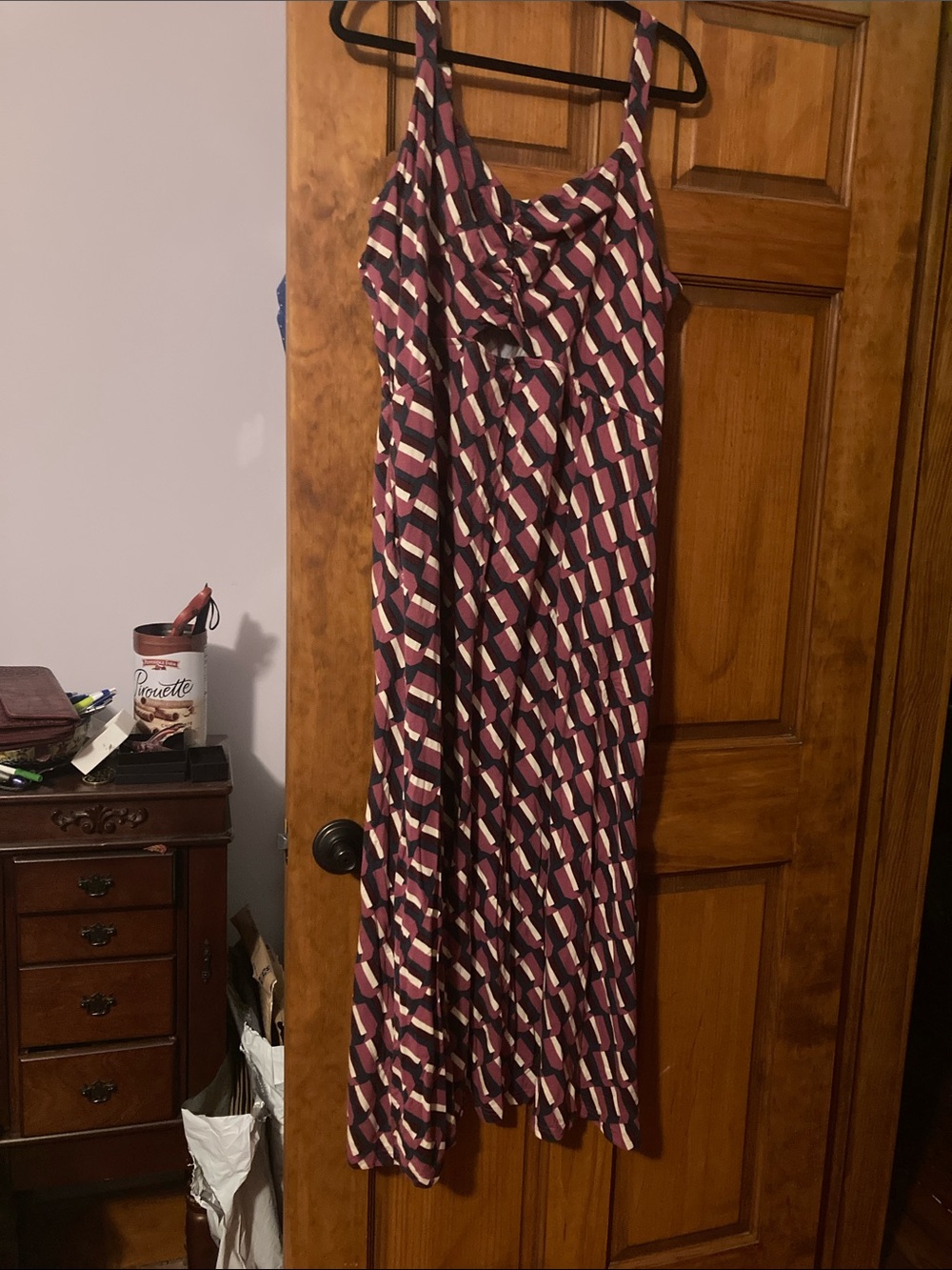 Lane Bryant Geometric Print Dress in Burgundy, Navy & Cream